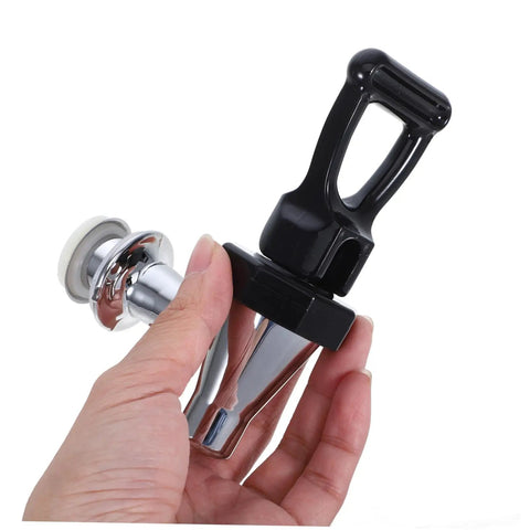 Hassle Free Universal Plastic Water Spigot And Dispenser Tap Fitting Standard Drink Coolers shown in hand, featuring a slick variable flow dial.