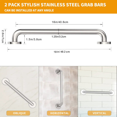 Two Pack Bathroom Grab Bars 16 Inch Brushed Nickel 304 Stainless Steel Safety Assist Handicap Grab Bar For Showers And Tubs