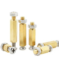 Brass Hex Screw Nut Kit For PC Builds M2 To M6 Standoffs Spacers And Mounting Brackets Ideal For Motherboards And Rack Boards Includes 3 To 10 Pieces Of Threaded Nuts And Copper Brass Inserts, shown with brass hex spacers and nuts