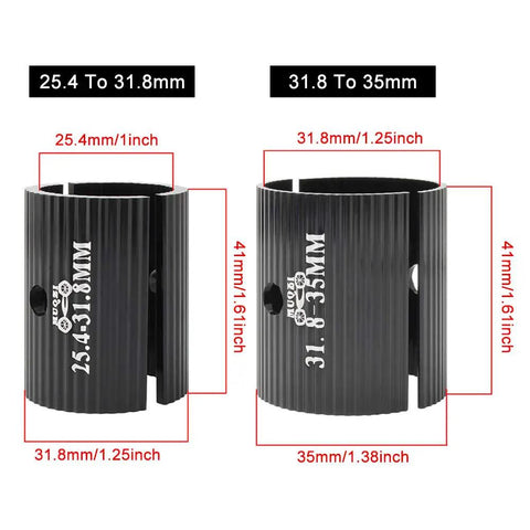 Bike Handlebar Shim Set 25.4 To 31.8 Mm Aluminum Alloy Stem Reducer Clamp Spacer Conversion Adapter, black segments, dimensions shown