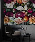 Peel And Stick Floral Wallpaper Rose Daisy Removable Mural For Walls Easy No Mess Vinyl Wall Decor In Black Pink Purple Wild Garden
