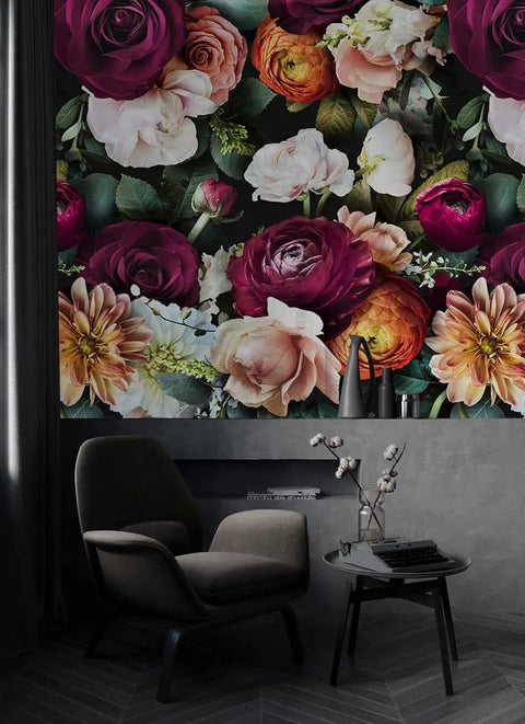 Peel And Stick Floral Wallpaper Rose Daisy Removable Mural For Walls Easy No Mess Vinyl Wall Decor In Black Pink Purple Wild Garden