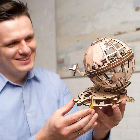 Three Dimensional Wooden Globe Puzzle Kit For Adults, Mechanical World Model, Brain Teaser And Educational Globe Build Set, DIY Wooden Globe Craft Hobby For Adults To Build And Show Off.