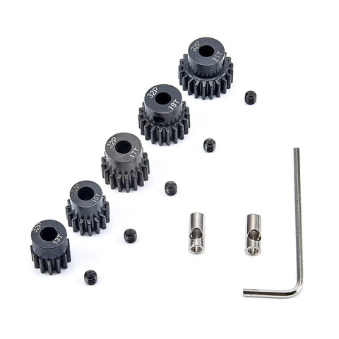 Beefed-Up Hardened Metal RC Pinion Gear Set, 32P, 5mm Inner With 3.175mm Coupler, Includes 13T 15T 17T 19T 21T, RC car gear upgrade