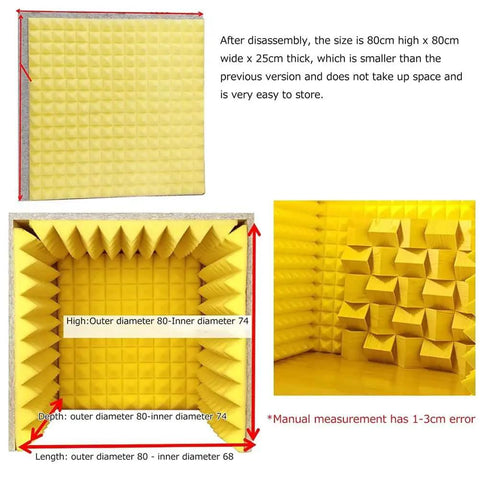 Portable Soundproof Booth Featuring Heavy Duty Foldable Acoustic Foam Panels For Desktop Microphones, size 80x80x25 cm.