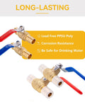 Half Inch PEX Expansion Ball Valve Kit 10 Pack Brass Shut Off Valves F1960 PEX A For Potable Water Red Hot And Blue Cold