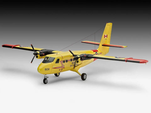 DHC 6 Twin Otter Model Kit Non Riding Toy Aircraft In Multi Color Finish Dope Easy Build Collectible Scale Model For Airplane Hobbyists Polish Made Release 2020 in yellow and red paint scheme on gray gradient background.