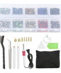 Fast Heat Hotfix Rhinestone Applicator Gear For DIY Crafts On Leather Clothes TShirts Wallets With Storage Bag Quick Heat Up In Minutes And Wide Application US Plug, showing components and storage bag.