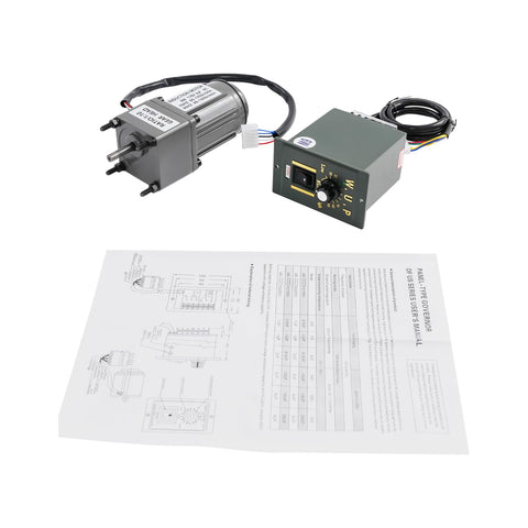 6W 110V AC Gear Motor With 1 To 10 Gear Reduction And Reversing Function, Speed Governor with manual and wiring visible