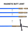 Magnetic butt joint connection of Badass Heavy Duty 50 Foot Fiberglass Cable Wire Fish Rod Pull Kit features brass connectors.
