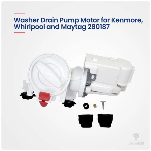 Washer Drain Pump Assembly For Whirlpool Replacement Kit 280187 with OEM Style Parts displayed against white background