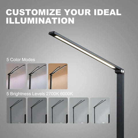 LED Desk Lamp With USB Port For Home Office And Reading, Eye Caring Light With 5 Color Modes And 5 Dimmable Levels