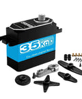 Kickin Torque Heavy Duty Digital Servo With High Voltage Coreless Motor And Full Metal Gears For Rc Cars Boats Trucks Waterproof Hi Power 35Kg 270 Deg Rotation Diy Rigs Built To Last Forever, black and blue servo with accessories