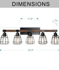 Five Light Farmhouse Vanity Light With Black Wood And Metal Cage For Bathroom Over Mirror, industrial style dimensions