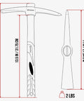 Diagram of Heavy Duty 15 Inch Hand Pick Axe With Forged Steel Dual Head For Weeding Mattock And Adze Hoe 1.5 Lb showing dimensions