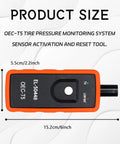 TPMS Relearn Tool For GM Tire Sensor And TPMS System Relearn Kit Reset Programming Device with Pro Grade High Sensitivity Chip, shown in black and orange casing, size 5.5cm by 15.2cm.