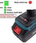 Kick Ass Electric Rivet Nut Tool Featuring Automatic One Shot Operation And Built In Led Light With Six Precise Metric Die Sets showing mode switch and power indicators.