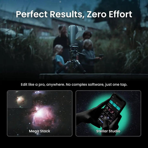 Pocket Size Mini Smart Telescope With App Control For Travel Camping And Hiking Grab And Go Ultra Lightweight Portable Astronomy Scope For Dark Sky Stargazing Backpacking And Adventure mounted on tripod with phone app