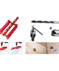 Solid Shop Countersink Drill Bits And Doweling Jig Kit With 3 To 10mm Chamfer Reamer Tools And Accuracy Guides, red doweling jig shown.