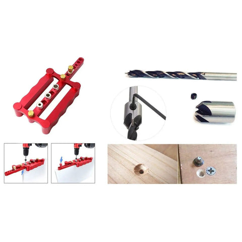 Solid Shop Countersink Drill Bits And Doweling Jig Kit With 3 To 10mm Chamfer Reamer Tools And Accuracy Guides, red doweling jig shown.