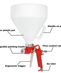 Pro Grade Air Texture Spray Gun With 1.58 Gallon Tank And Easy Swap 4 6 8 Millimeter Tips For No Sweat Stucco Mud Popcorn Ceiling And Orange Peel Knockdown On Any Wall Job with PVC pot and ergonomic trigger.