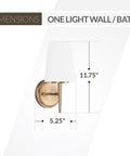 Driscoll One Satin Brass 1 Light Wall Sconce Vanity Fixture dimensions 11.75 inches high, 5.25 inches wide