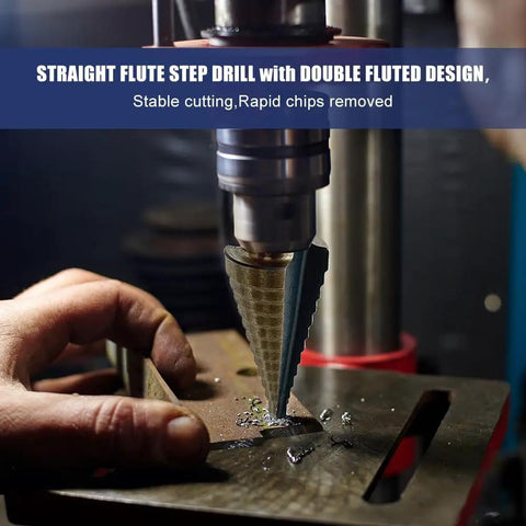 Step Drill Bit Set 5 Piece With 50 Sizes For Metal Aluminum Wood And Plastic HSS Titanium Coated Tri Flat Shank