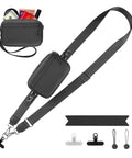 Clip And Go Phone Strap With Wallet Crossbody, Detachable RFID Wristlet, Universal 360 Rotatable Phone Tabs, Adjustable Lanyard, Black