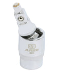 Magnetic 2-Stage Universal Joint Set For One Quarter, Three Eighths, And One Half Inch Drive Sockets - 3-Piece Swivel Adapters With Quick Switch Ball Spring Design, Durable Case, Perfect For Tight Spots And Hard-To-Reach Fasteners. 3/8-inch chrome moly steel swivel adapter close-up