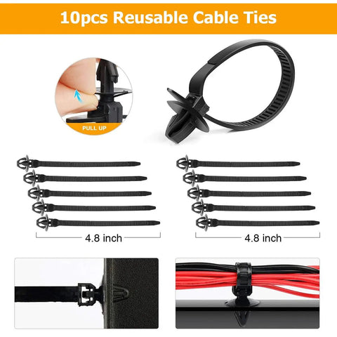 10pcs reusable cable ties from 60 Piece All In One Car Wire Loom Harness Routing Clips Kit 6 Size Assortment