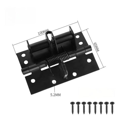 Three In One Self Closing Spring Hinge With 90 Degree Position Stop For Cabinet Doors Built In Spring For Automatic Closing And Precise Stop Prevents Excessive Swing While Heavy Duty Metal Hardware, black hinge with screws, dimensions in mm
