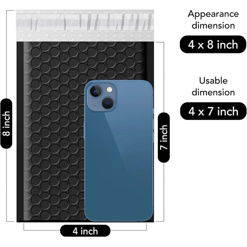4x8 Black Bubble Mailers 260 Pack Self Seal Padded Envelopes For Shipping Small Biz Gear with Inner 4x7 Size and Phone