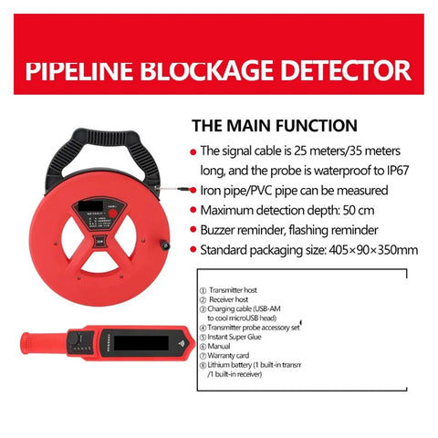 No Sweat Wall Scanner With Dead Easy Stud Detection And Deep Range Pipe Blockage Locator For Live Wire Cable Finder Plus Reliable Plumbing Diagnostic Tool, red pipeline blockage detector with cable.