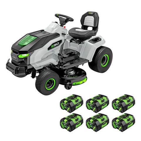 Electric Riding Lawn Mower 42-Inch Deck Cordless Tractor With Six 56V 6.0Ah Batteries And Charger Included Cuts Up To 1.5 Acres