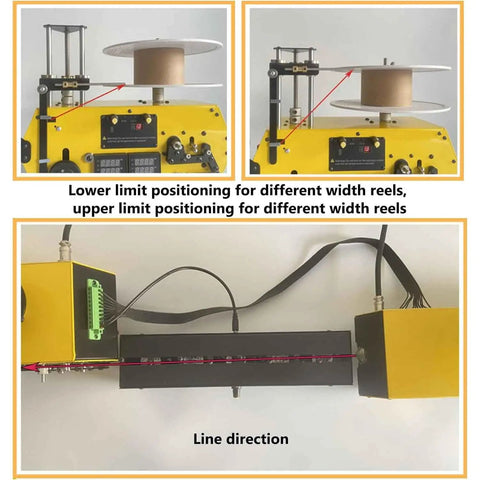 Slick Desktop 3D Printer Filament Extruder And Recycling Rig showing limit positioning for various reel widths.