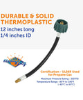 Two Pack 12 Inch Propane Hose Connectors With 1 Quarter Inch Inverted Flare Not NPT For RV Van Or Trailer Regulators