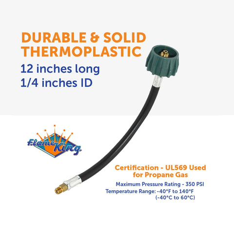 Two Pack 12 Inch Propane Hose Connectors With 1 Quarter Inch Inverted Flare Not NPT For RV Van Or Trailer Regulators