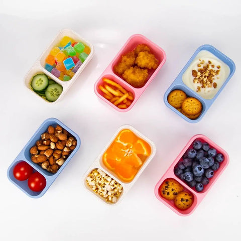 Two Compartment Reusable Snack Containers With Lids For Go-To Meal Prep On The Go Made From Wheat Straw Eco Friendly 3 Pack