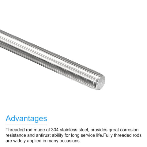Meccanixity M10 × 400mm fully threaded rod, 304 stainless steel, 1.5mm pitch, right-hand thread