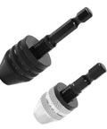 1/4 Inch Hex Shank Keyless Drill Chuck Quick Change Adapter Converter For Impact Drills And Electric Tools, Two Pack, black and silver chucks