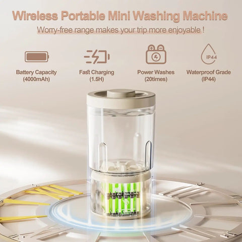 Portable Mini Washing Machine Rechargeable Underwear Cleanser And Makeup Brush Washer Built Different with battery features and design.