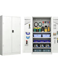 Heavy Duty Rolling Tool Chest And Two Door Garage Storage Cabinet With Tough As Nails Steel Frame and organized tools inside.