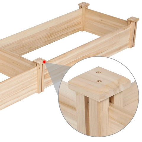 Detail of Dual Section Divisible Wooden Raised Garden Bed 8 By 2 Feet Elevated Planter Box Corner Joint