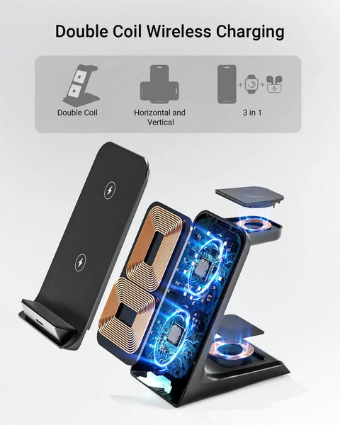 Wireless Charger For Thick 10mm Cases OtterBox Heavy Duty 3 In 1 Charging Dock For iPhone 17 16 15 14 Pro Max with double coil