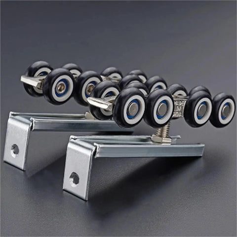 Heavy Duty Cold Rolled Steel Sliding Door Hardware Kit For Wooden Closets With Eight Smooth Rolling Wheels And Hangers