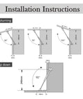 Installation instructions for Gas Struts 50N 10lb 6 Inch Lift Supports For Kitchen Cabinets Cupboards 2 Pack with Upturning and Flip Down views