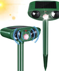 Two Pack Solar Ultrasonic Cat Deterrent With PIR Motion Sensor Waterproof Outdoor Animal Repeller For Garden And Yard, green stake units