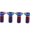 4-piece set of M5x12mm titanium torx head countersunk flat bolts in burnt blue finish, corrosion-resistant, high strength fasteners.