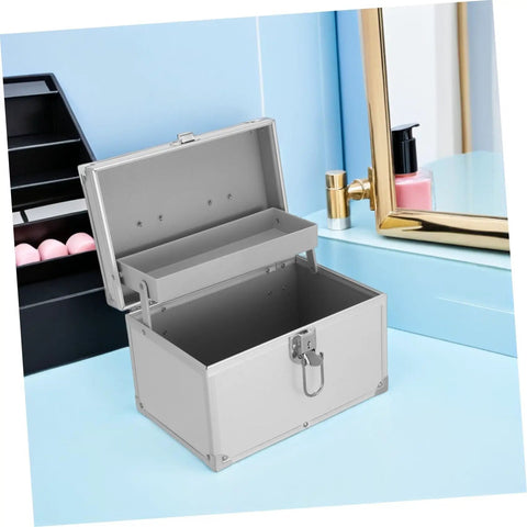 Open Silver Aluminum Tool Box With Double Layer And Large Inner Compartment Lightweight And Versatile Carrying Case