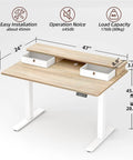 Electric Sit-Stand Standing Desk With Two Drawers, Adjustable Height From 28.3 to 47.2 Inches, 48 by 24 Maple Top, Storage Shelf